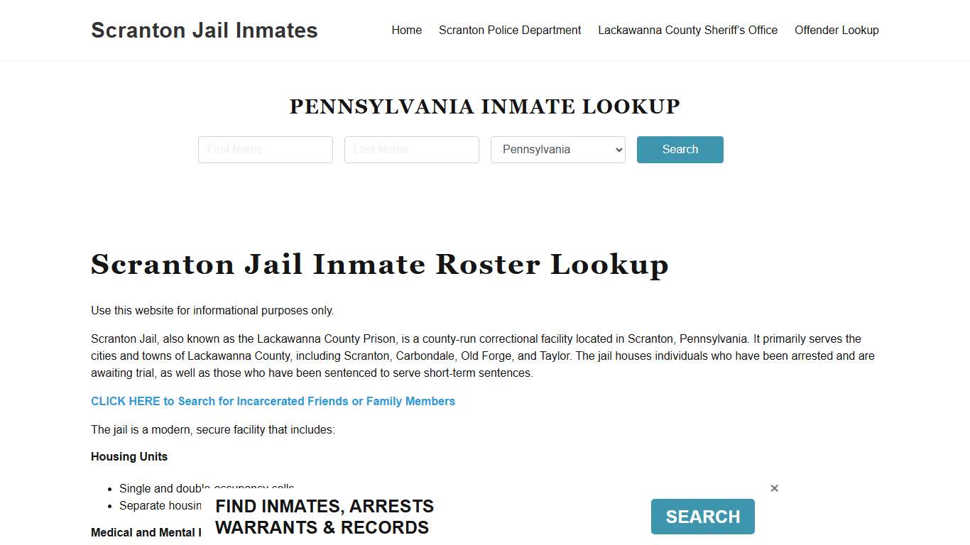 Scranton Jail Inmate Roster, Lackawanna County, PA, Offender Search